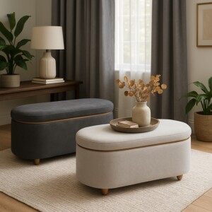 Σκαμπό μπαούλο Tara Inart σετ 2 τεμ βελούδο σε σκούρη γκρι και ανθρακί απόχρωση-353-000004