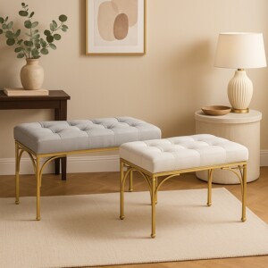 Σκαμπό Reigner Inart σετ 2 τεμ βελούδο σε μπεζ απόχρωση-353-000009