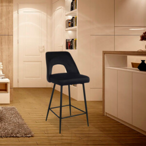 Σκαμπό μπαρ Murde pakoworld μαύρο βελούδο και μεταλλικά πόδια σε μαύρη απόχρωση 47x52x96εκ-357-000003