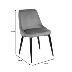 Καρέκλα Zedna pakoworld γκρι βελούδο με μαύρα μεταλλικά πόδια 51x58x84εκ-357-000012