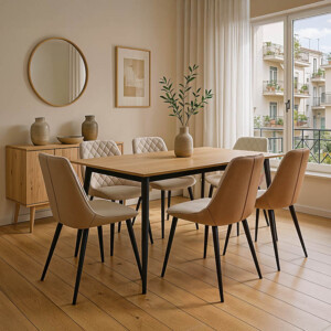 Καρέκλα Komme pakoworld μπεζ-καφέ pu με πόδι μαύρο μέταλλο 49x57x84εκ-360-000001