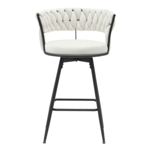 Σκαμπό μπαρ Alkia pakoworld περιστρεφόμενο σε μπεζ βελούδο με μαύρα πόδια μέταλλο 58x55x90εκ-360-000006