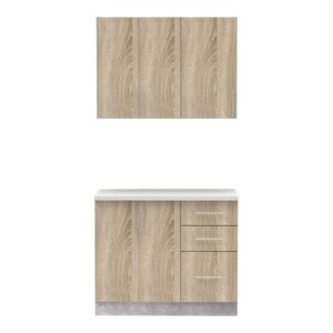 Σύνθεση κουζίνας Festa I pakoworld μελαμίνη σε sonoma απόχρωση και πάγκο σε ανοιχτό γκρι 100x60x85εκ-361-000009