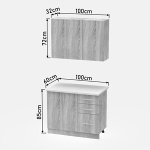 Σύνθεση κουζίνας Festa I pakoworld μελαμίνη σε sonoma απόχρωση και πάγκο σε ανοιχτό γκρι 100x60x85εκ-361-000009