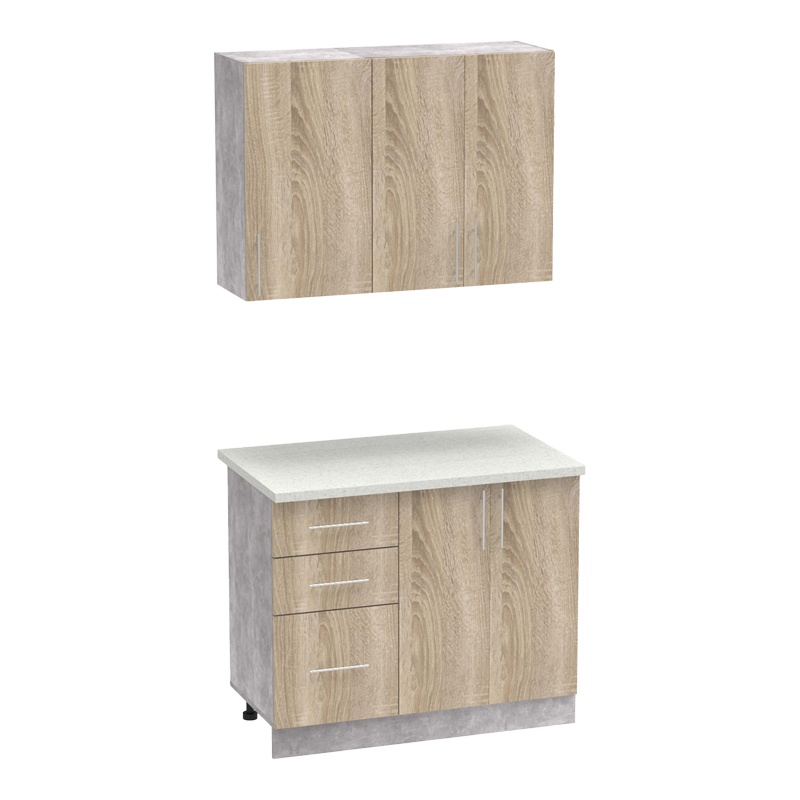 Σύνθεση κουζίνας Festa I pakoworld μελαμίνη σε sonoma απόχρωση και πάγκο σε ανοιχτό γκρι 100x60x85εκ-361-000009