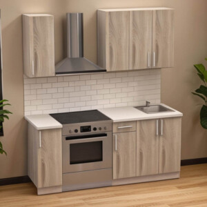 Σύνθεση κουζίνας Festa II pakoworld μελαμίνη σε sonoma απόχρωση και πάγκο σε ανοιχτό γκρι 120x60x85εκ-361-000011