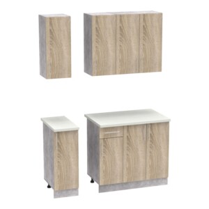 Σύνθεση κουζίνας Festa II pakoworld μελαμίνη σε sonoma απόχρωση και πάγκο σε ανοιχτό γκρι 120x60x85εκ-361-000011