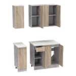 Σύνθεση κουζίνας Festa II pakoworld μελαμίνη σε sonoma απόχρωση και πάγκο σε ανοιχτό γκρι 120x60x85εκ-361-000011