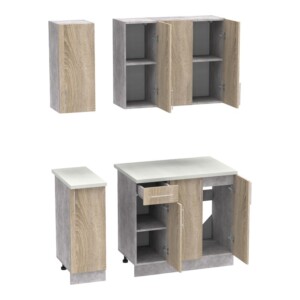 Σύνθεση κουζίνας Festa II pakoworld μελαμίνη σε sonoma απόχρωση και πάγκο σε ανοιχτό γκρι 120x60x85εκ-361-000011