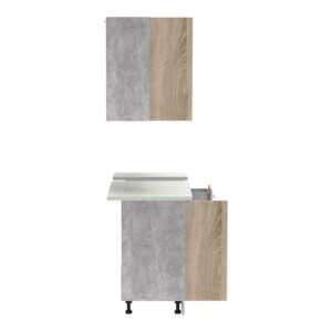 Σύνθεση κουζίνας Festa II pakoworld μελαμίνη σε sonoma απόχρωση και πάγκο σε ανοιχτό γκρι 120x60x85εκ-361-000011