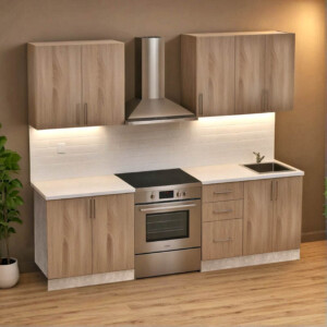 Σύνθεση κουζίνας Festa V pakoworld μελαμίνη σε sonoma απόχρωση και πάγκο σε ανοιχτό γκρι 180x60x85εκ-361-000015