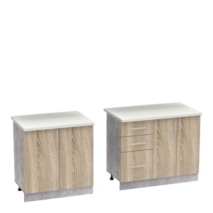 Σύνθεση κουζίνας Festa V pakoworld μελαμίνη σε sonoma απόχρωση και πάγκο σε ανοιχτό γκρι 180x60x85εκ-361-000015