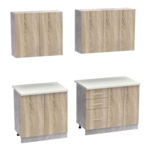 Σύνθεση κουζίνας Festa V pakoworld μελαμίνη σε sonoma απόχρωση και πάγκο σε ανοιχτό γκρι 180x60x85εκ-361-000015