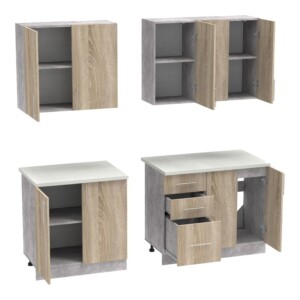 Σύνθεση κουζίνας Festa V pakoworld μελαμίνη σε sonoma απόχρωση και πάγκο σε ανοιχτό γκρι 180x60x85εκ-361-000015