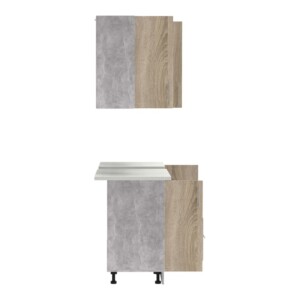 Σύνθεση κουζίνας Festa V pakoworld μελαμίνη σε sonoma απόχρωση και πάγκο σε ανοιχτό γκρι 180x60x85εκ-361-000015