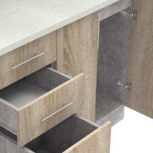 Σύνθεση κουζίνας Festa V pakoworld μελαμίνη σε sonoma απόχρωση και πάγκο σε ανοιχτό γκρι 180x60x85εκ-361-000015