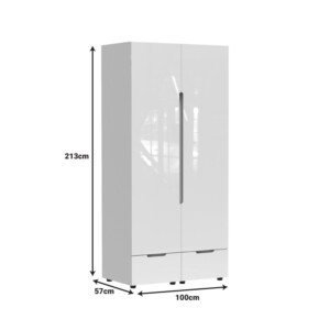 Ντουλάπα δίφυλλη Afina pakoworld mdf σε λευκή glossy απόχρωση 100x57x213εκ-361-000017