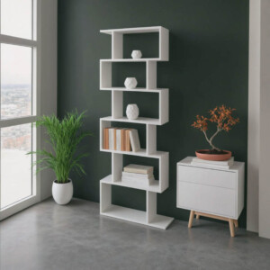 Βιβλιοθήκη Sezen pakoworld σε λευκή απόχρωση 70x24x191.5εκ-361-000093