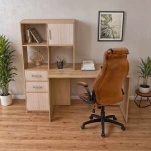 Γραφείο με βιβλιοθήκη Scarlet pakoworld σε sonoma-λευκή απόχρωση 161x60x150εκ-361-000098