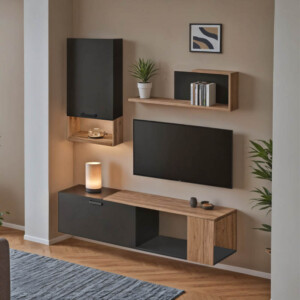 Σύνθετο σαλονιού  Poelfy pakoworld σε ανθρακί-oak απόχρωση 170x37.5x42εκ-361-000099