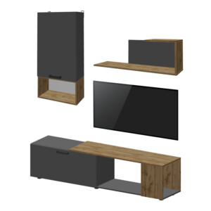 Σύνθετο σαλονιού  Poelfy pakoworld σε ανθρακί-oak απόχρωση 170x37.5x42εκ-361-000099