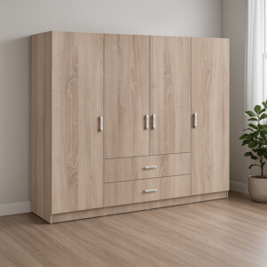 Ντουλάπα τετράφυλλη Royal pakoworld με συρτάρια sonoma 200x58x177εκ-361-000111