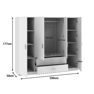 Ντουλάπα τετράφυλλη Royal pakoworld με συρτάρια sonoma 200x58x177εκ-361-000111
