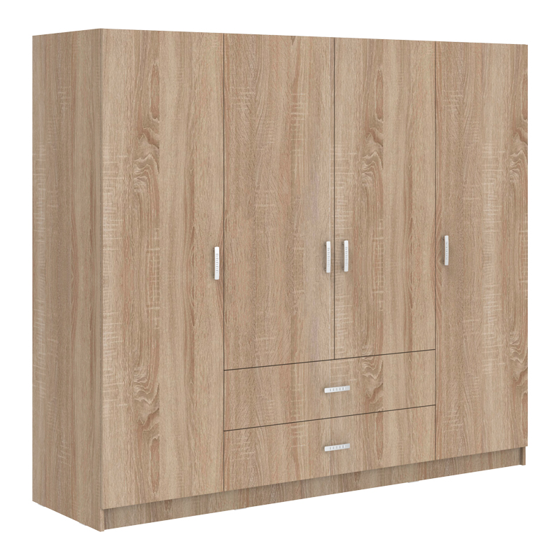 Ντουλάπα τετράφυλλη Royal pakoworld με συρτάρια sonoma 200x58x177εκ-361-000111