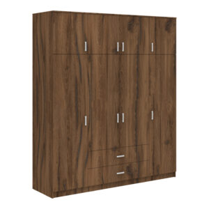 Ντουλάπα τετράφυλλη με συρτάρια Royal pakoworld καρυδι-oak 200x58x230εκ-361-000119