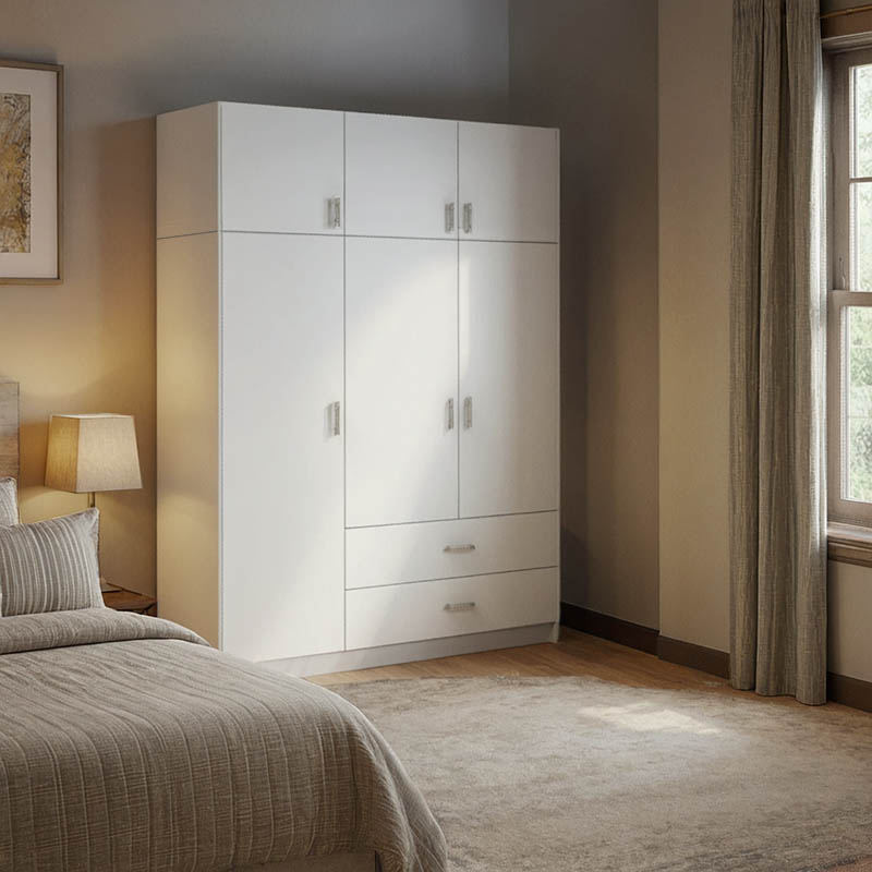 Ντουλάπα τρίφυλλη Royal pakoworld με συρτάρια και πατάρι λευκό 150x58x230εκ-361-000125