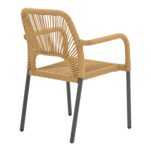 Πολυθρόνα αλουμινίου Norture pakoworld στοιβαζόμενη ανθρακί σκελετός-pe rattan σε φυσική απόχρωση 57x63x82εκ-364-000001