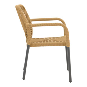 Πολυθρόνα αλουμινίου Norture pakoworld στοιβαζόμενη ανθρακί σκελετός-pe rattan σε φυσική απόχρωση 57x63x82εκ-364-000001