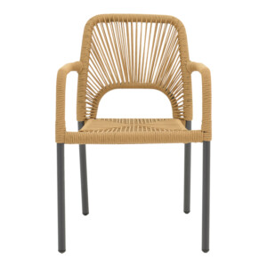 Πολυθρόνα αλουμινίου Norture pakoworld στοιβαζόμενη ανθρακί σκελετός-pe rattan σε φυσική απόχρωση 57x63x82εκ-364-000001