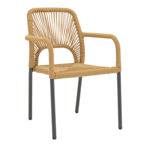 Πολυθρόνα αλουμινίου Norture pakoworld στοιβαζόμενη ανθρακί σκελετός-pe rattan σε φυσική απόχρωση 57x63x82εκ-364-000001