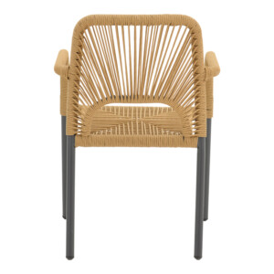 Πολυθρόνα αλουμινίου Norture pakoworld στοιβαζόμενη ανθρακί σκελετός-pe rattan σε φυσική απόχρωση 57x63x82εκ-364-000001