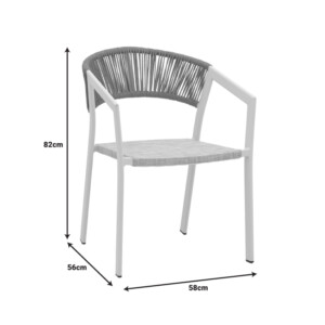 Πολυθρόνα αλουμινίου Glisten pakoworld στοιβαζόμενη λευκός σκελετός-textilene γκρι- pe rattan σε φυσική απόχρωση 58x56x82εκ-364-000002