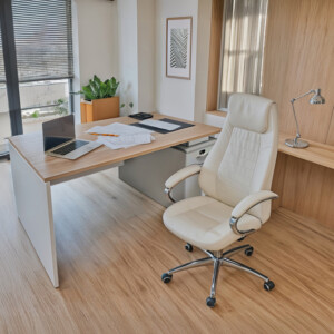 Γραφείο εργασίας Armadi με ντουλάπι pakoworld σε sonoma-λευκή απόχρωση 180x80x75εκ-367-000013