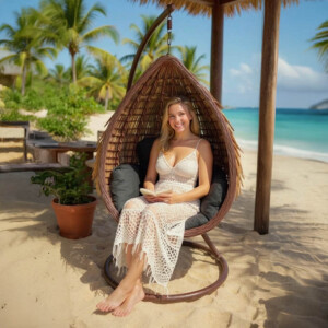 Κούνια φωλιά με βάση Varur pakoworld μέταλλο καφέ - pe rattan σε καφέ- μαύρη απόχρωση 120x105x195εκ-368-000005