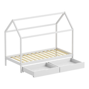 Παιδικό κρεβάτι Mellin τ.Montessori με 2 συρτάρια pakoworld ξύλο πεύκου σε λευκή απόχρωση 90x190εκ-370-000005