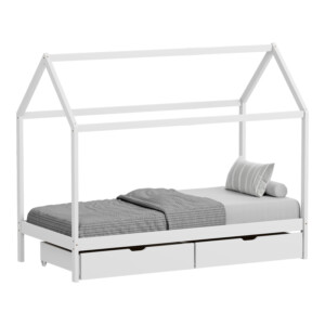 Παιδικό κρεβάτι Mellin τ.Montessori με 2 συρτάρια pakoworld ξύλο πεύκου σε λευκή απόχρωση 90x190εκ-370-000005