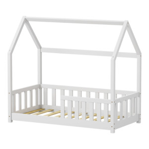 Παιδικό κρεβάτι Bambie με κιγκλίδωμα τ.Montessori pakoworld ξύλο πεύκου σε λευκή απόχρωση 70x140εκ-370-000007