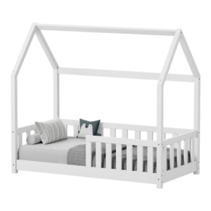 Παιδικό κρεβάτι Bambie με κιγκλίδωμα τ.Montessori pakoworld ξύλο πεύκου σε λευκή απόχρωση 70x140εκ-370-000007