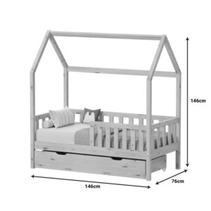 Παιδικό κρεβάτι Bendina τ.Montessori με συρτάρι pakoworld ξύλο πεύκου σε λευκή απόχρωση 70x140εκ-370-000009
