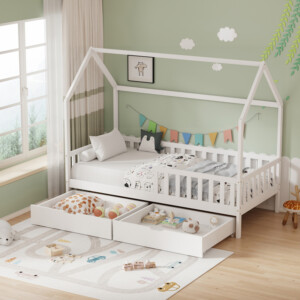 Παιδικό κρεβάτι Piccolo τ.Montessori με 2 συρτάρια pakoworld ξύλο πεύκου σε λευκή απόχρωση 90x190εκ-370-000014