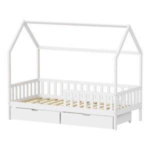 Παιδικό κρεβάτι Piccolo τ.Montessori με 2 συρτάρια pakoworld ξύλο πεύκου σε λευκή απόχρωση 90x190εκ-370-000014