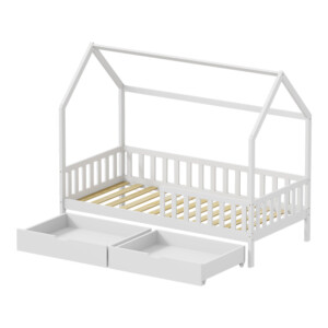 Παιδικό κρεβάτι Piccolo τ.Montessori με 2 συρτάρια pakoworld ξύλο πεύκου σε λευκή απόχρωση 90x190εκ-370-000014