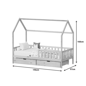 Παιδικό κρεβάτι Piccolo τ.Montessori με 2 συρτάρια pakoworld ξύλο πεύκου σε λευκή απόχρωση 90x190εκ-370-000014