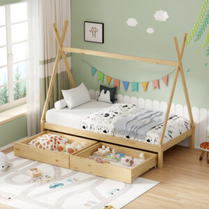 Παιδικό κρεβάτι Lalitto τ.Montessori με 2 συρτάρια τ.Montessori  pakoworld ξύλο πεύκου σε φυσική απόχρωση 90x190εκ-370-000018