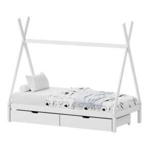 Παιδικό κρεβάτι Lalitto τ.Montessori με 2 συρτάρια pakoworld ξύλο πεύκου σε λευκή απόχρωση 90x190εκ-370-000019