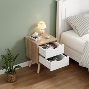 Κομοδίνο Selma pakoworld σε sonoma-λευκή απόχρωση 29.7x29.7x45εκ-370-000024